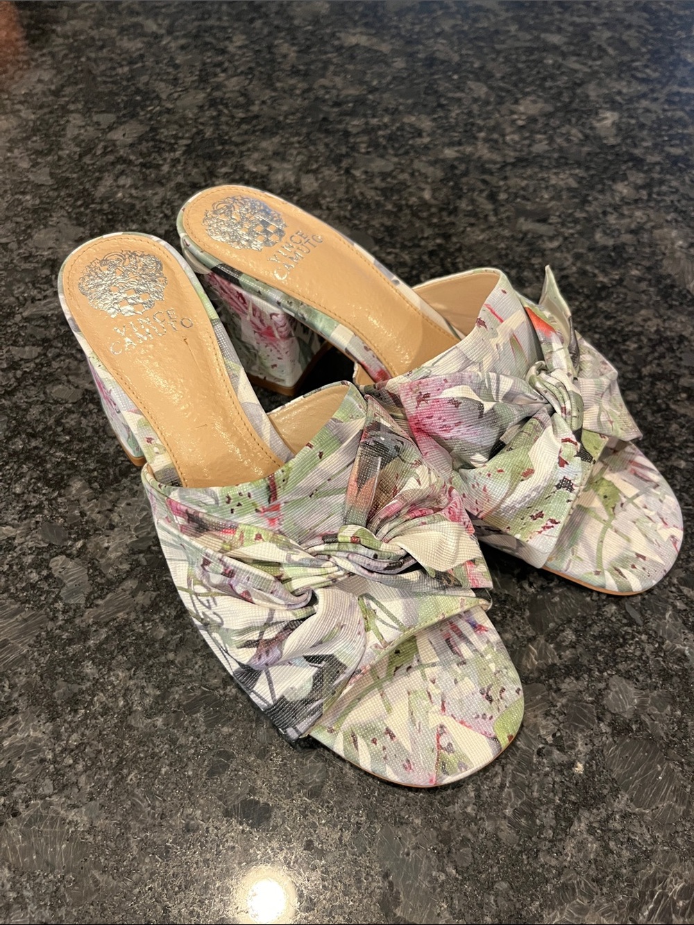 Vince Camuto Pastel Floral Knot Mule Heels